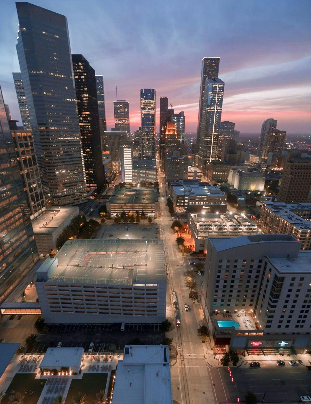An aerial view of downtown Houston