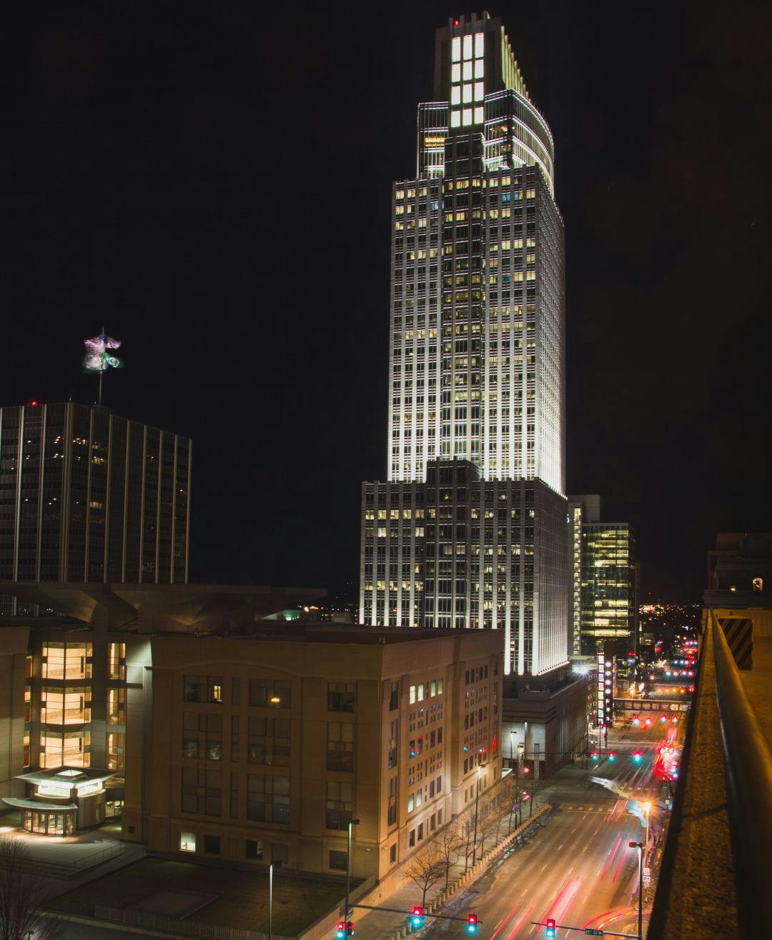 A timelapse image of downtown Omaha