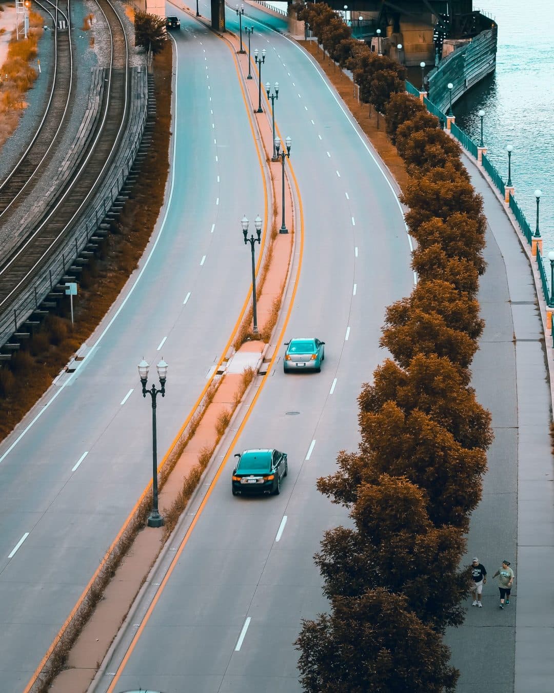 An aerial shot of a highway in St Paul