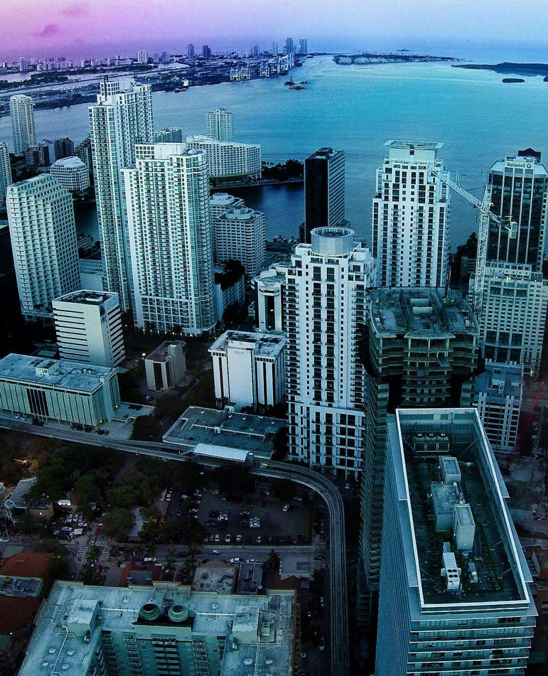 An aerial shot of downtown Miami